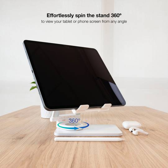 White aluminum riser support for smartphones and tablets up to 12.9