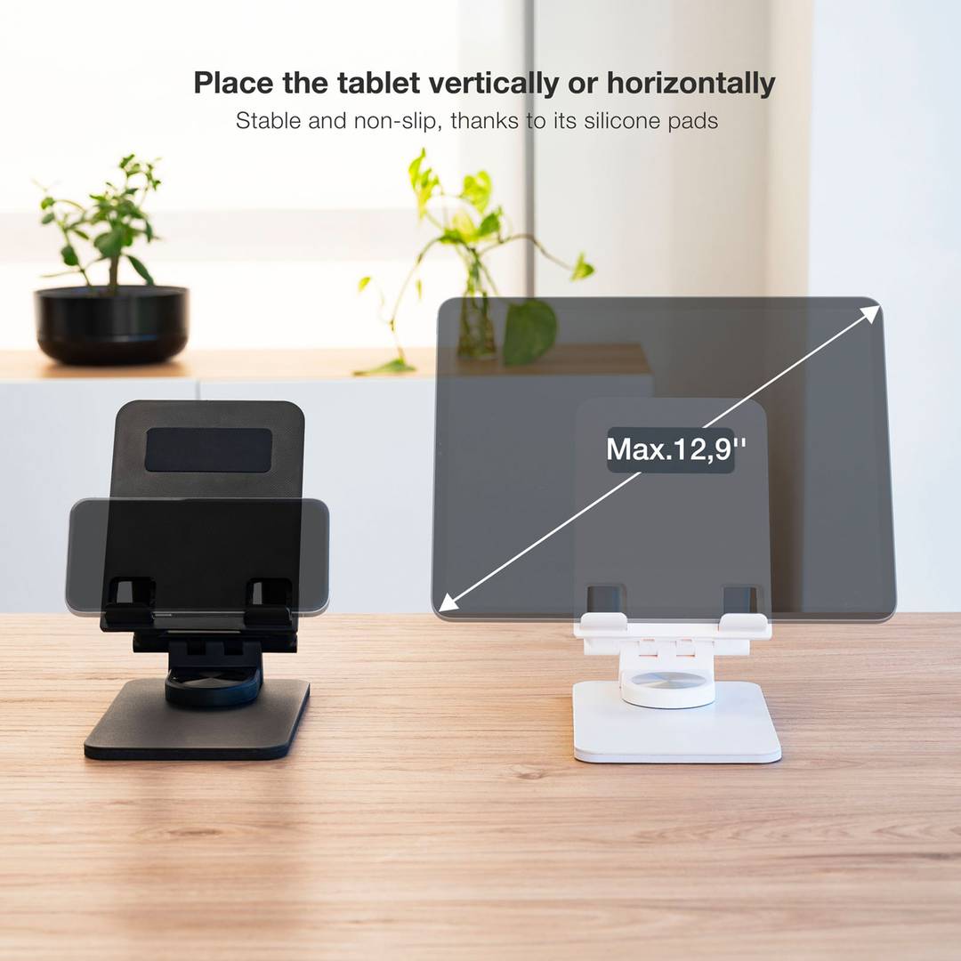 White aluminum riser support for smartphones and tablets up to 12.9