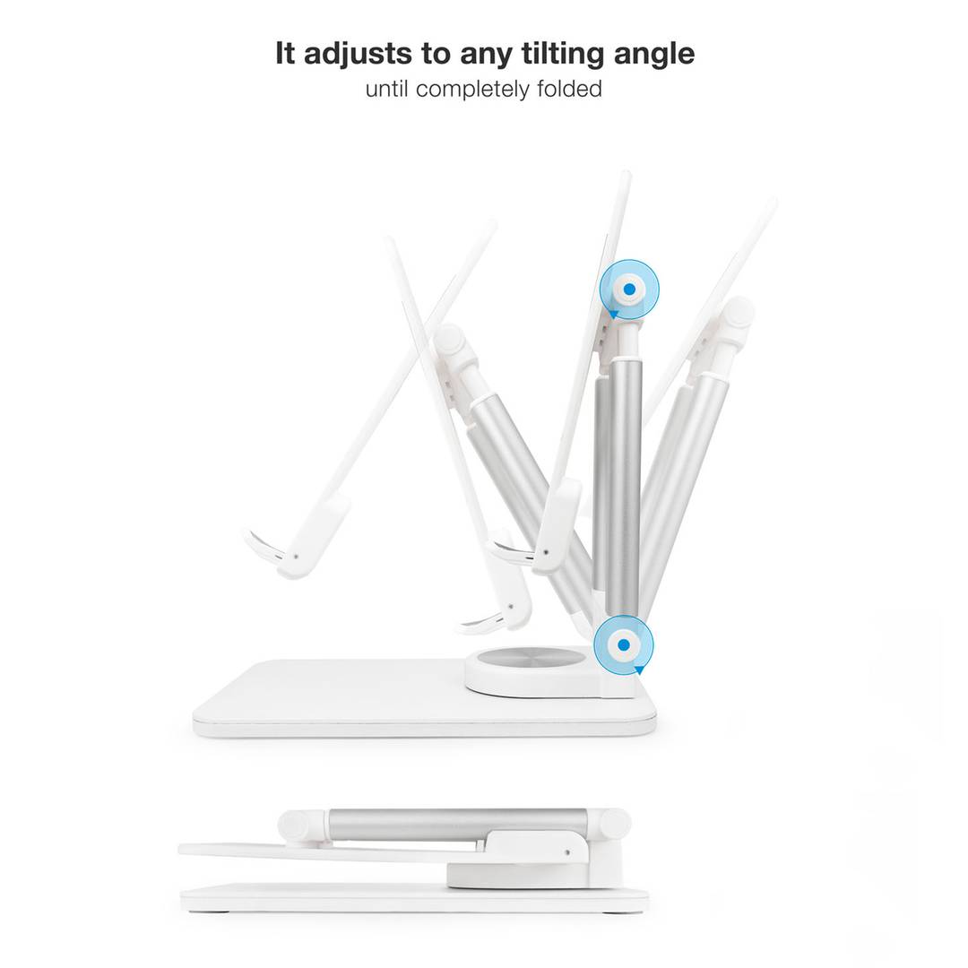 White aluminum riser support for smartphones and tablets up to 12.9