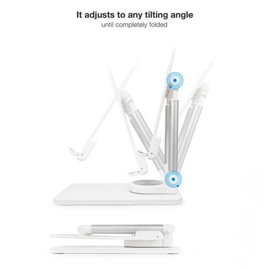 White aluminum riser support for smartphones and tablets up to 12.9