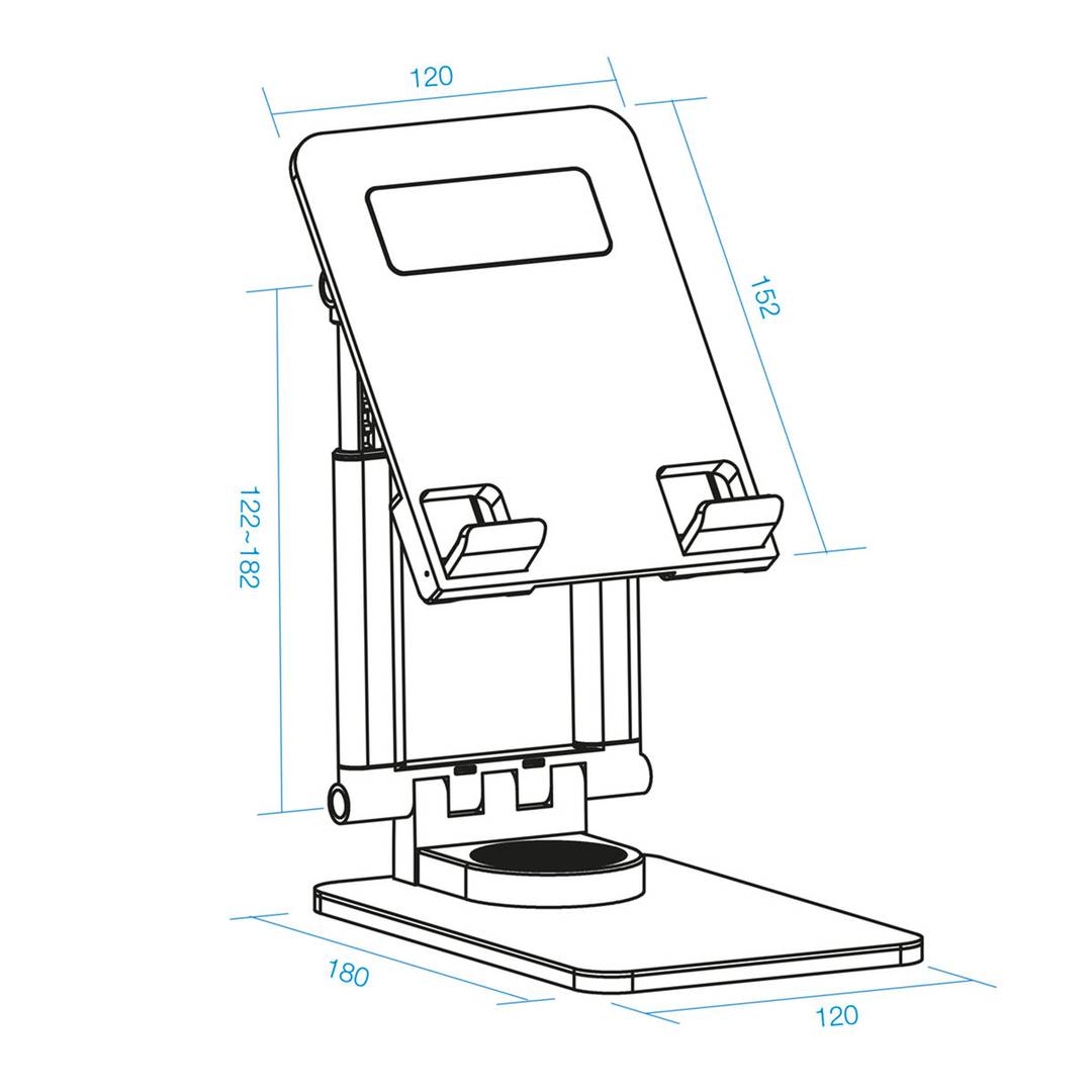 White aluminum riser support for smartphones and tablets up to 12.9