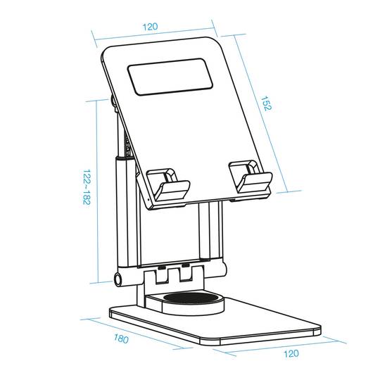 White aluminum riser support for smartphones and tablets up to 12.9