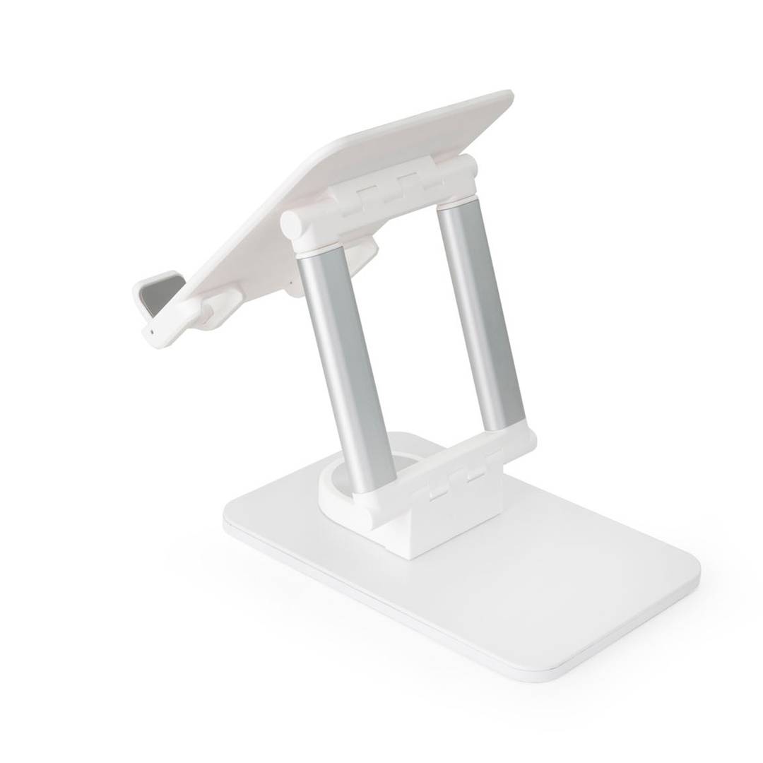 White aluminum riser support for smartphones and tablets up to 12.9