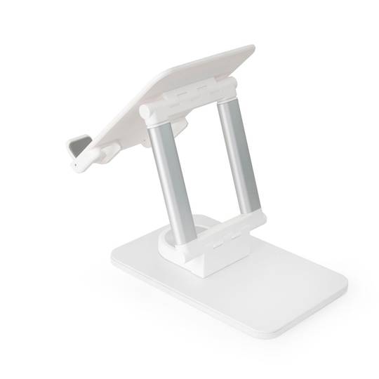 White aluminum riser support for smartphones and tablets up to 12.9