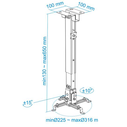 Plafondsteun met mast 13cm 43cm 65cm voor projector 20 Kg zwart