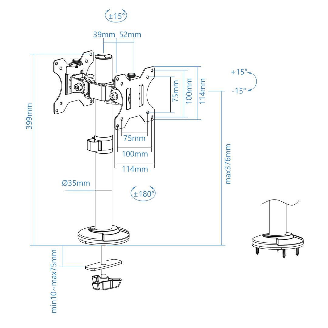 Soporte de mesa ajustable para 2 pantallas de 17