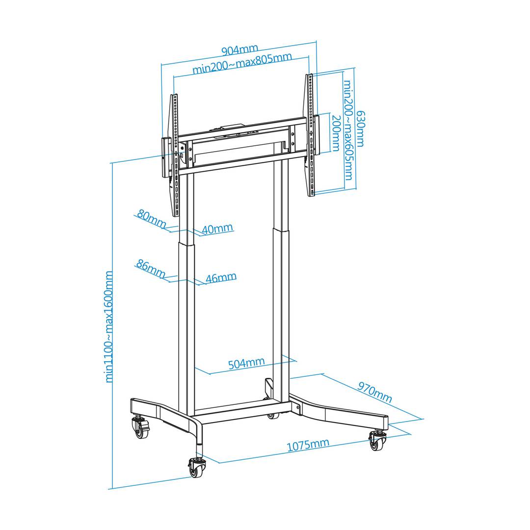 Suporte de chão com rodas para TV LCD LED de ecrã plano motorizado de 55