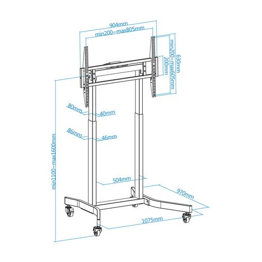 Suporte de chão com rodas para TV LCD LED de ecrã plano motorizado de 55