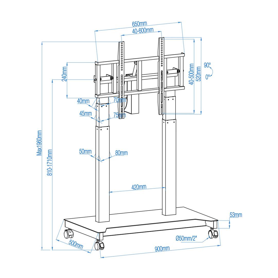Suporte de chão com rodas para TV LCD LED de ecrã plano de 52