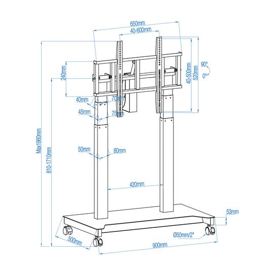 Suporte de chão com rodas para TV LCD LED de ecrã plano de 52