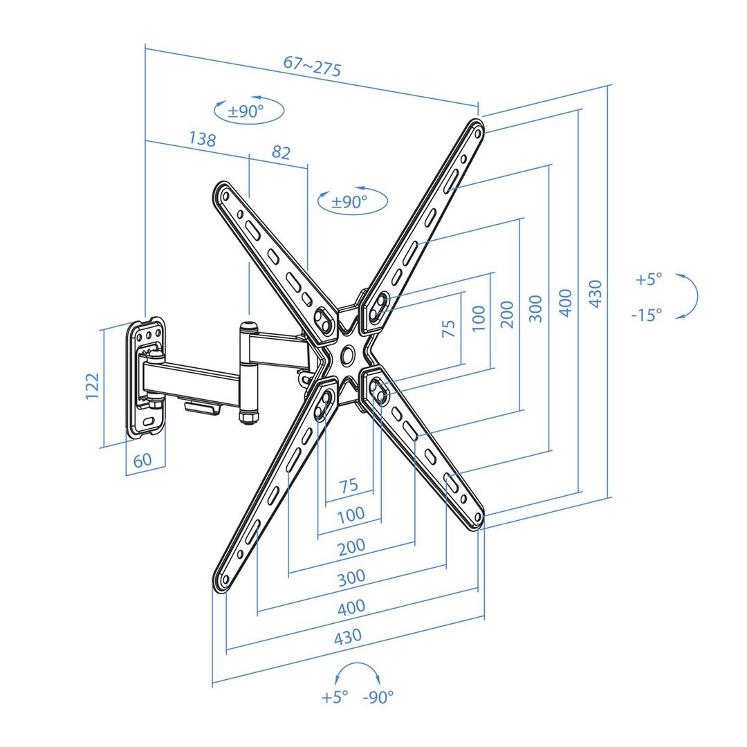 Support mural pour écran LCD pour téléviseur articulé de 13