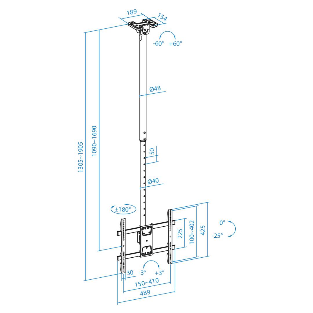 Support plafond XL pour écran plat de 32