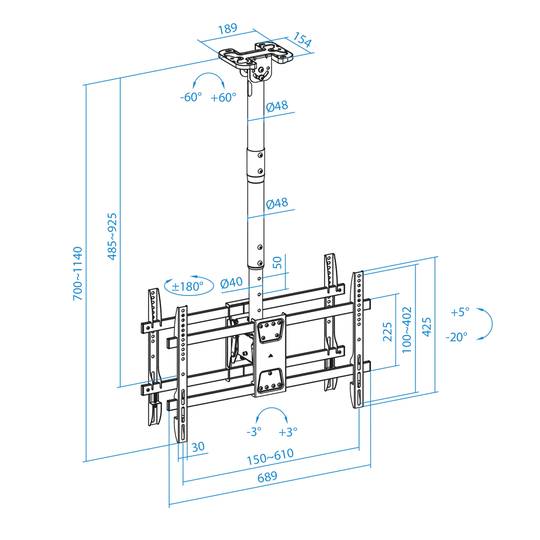 Suporte de tecto para 2 ecrãs planos de 43
