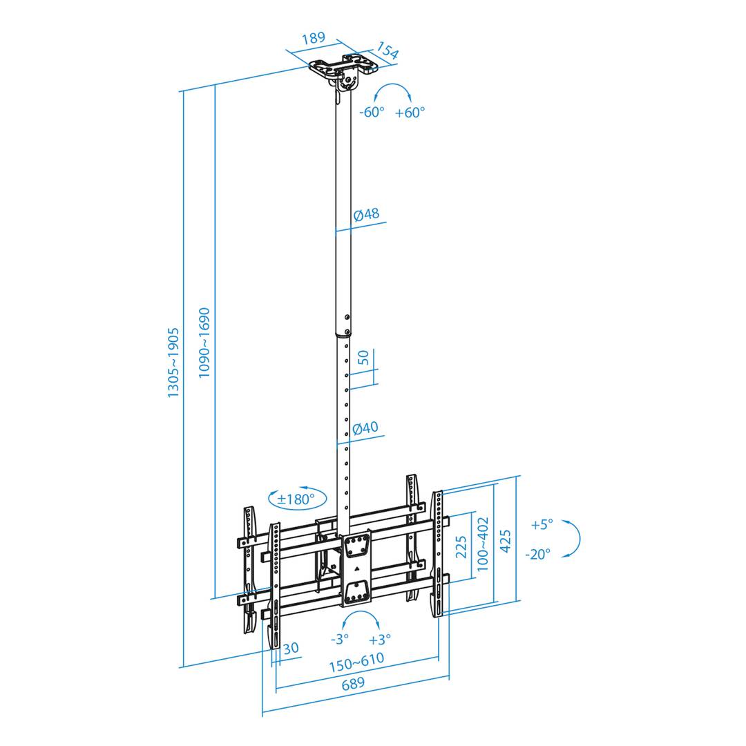 Support plafond XL pour 2 écrans plats de 43