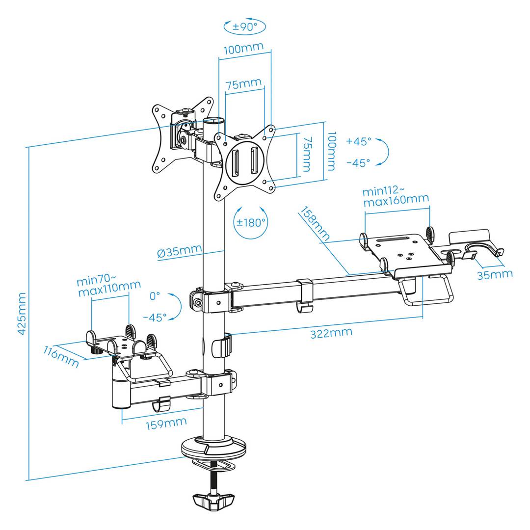 Verstelbare tafelsteun voor 2 schermen en 2 17