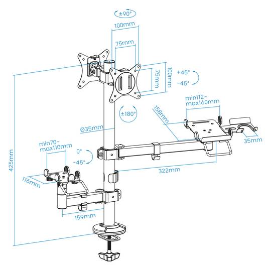 Verstelbare tafelsteun voor 2 schermen en 2 17
