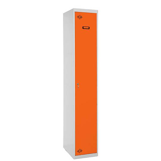 Taquilla consigna de metall d'1 mòdul de 1 compartiment 1800 x 300 x 500 mm de Simonrack color gris i taronja
