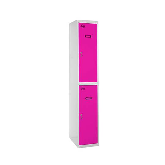 Taquilla consigna de metal de 1 módulo de 2 compartimentos 1800 x 300 x 500 mm Simonlocker Simonrack color gris y rosa