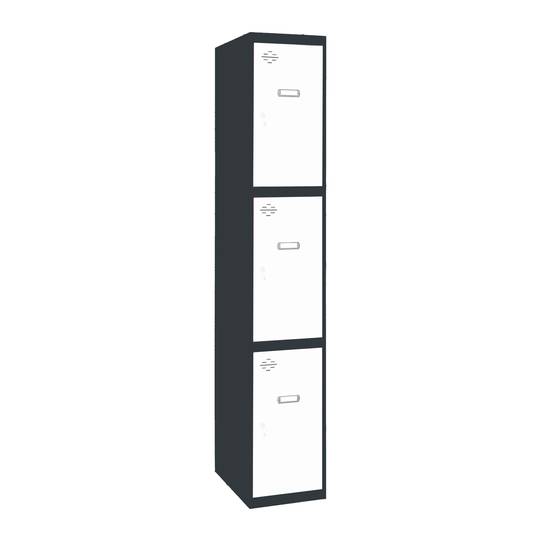 1-module metal locker with 3 compartments 1800 x 300 x 500 mm by Simonrack anthracite and white color
