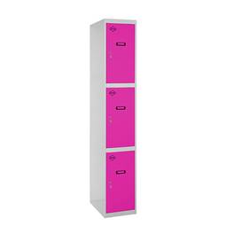 Metalowa szafka magazynowa 1 moduł z 3 przegrodami 1800 x 300 x 500 mm firmy RackMatic w kolorze szarym i różowym