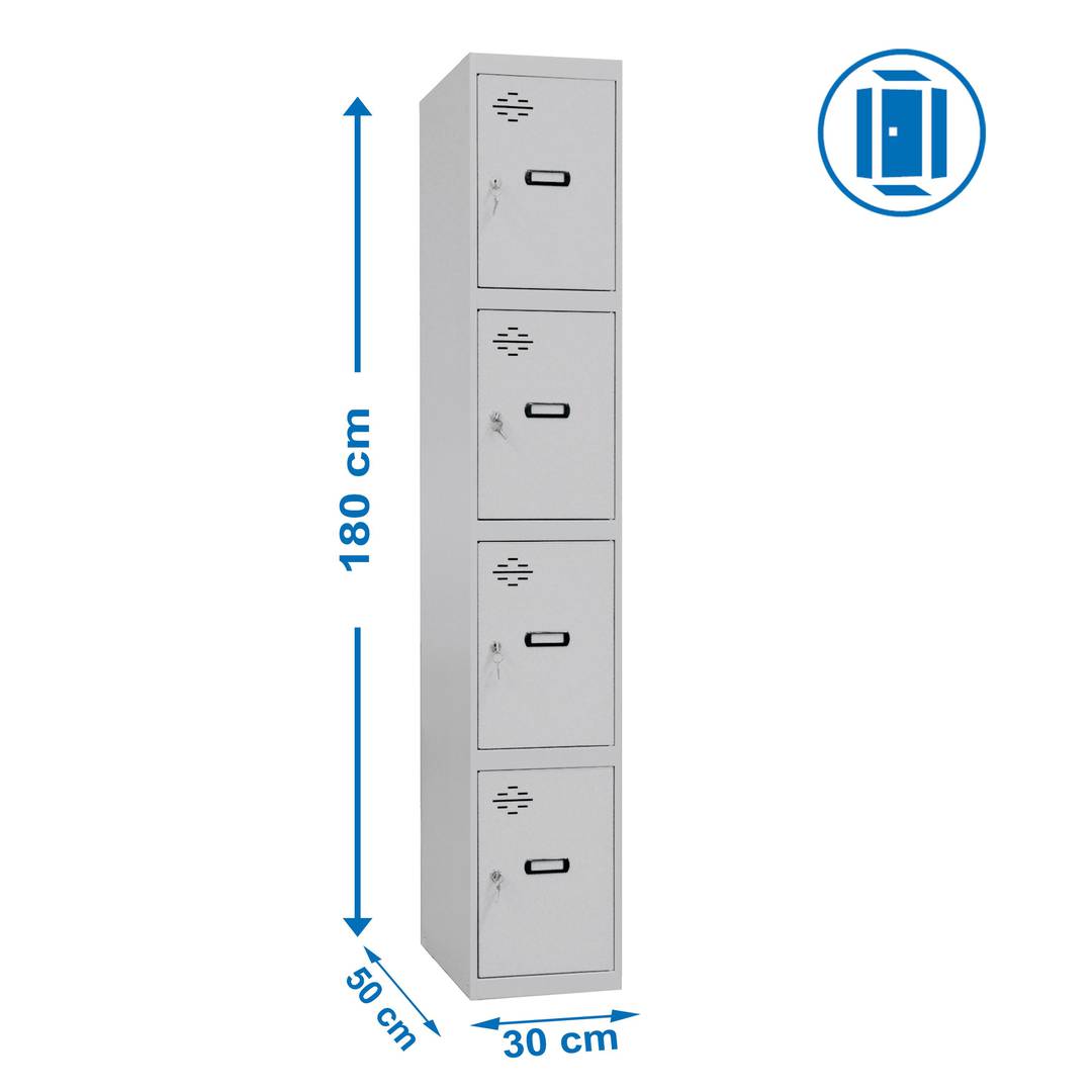 Armário de armazenamento de metal com 1 módulo e 4 compartimentos 1800 x 300 x 500 mm da RackMatic na cor cinza e cinza