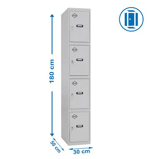 Armário de armazenamento de metal com 1 módulo e 4 compartimentos 1800 x 300 x 500 mm da RackMatic na cor cinza e cinza