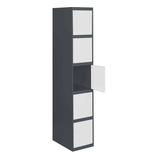 Taquilla consigna de metal de 1 módulo de 5 compartimentos 1800 x 300 x 500 mm Simonlocker Simonrack color antracita y blanco