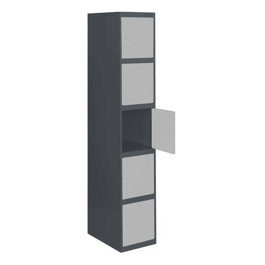 Taquilla consigna de metall d'1 mòdul de 5 compartiments 1800 x 300 x 500 mm de Simonrack color antracita i gris