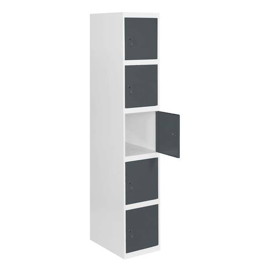 Aufbewahrungsschrank aus Metall mit 1 Modul und 5 Fächern 1800 x 300 x 500 mm von RackMatic, Farbe Weiß und Anthrazit