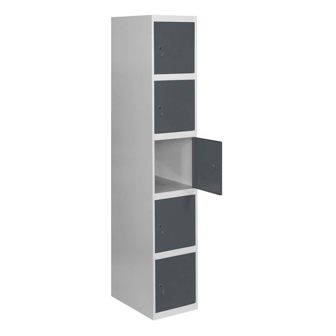 Metalowa szafa magazynowa z 1 modułem z 5 przegrodami 1800 x 300 x 500 mm firmy RackMatic w kolorze szarym i antracytowym