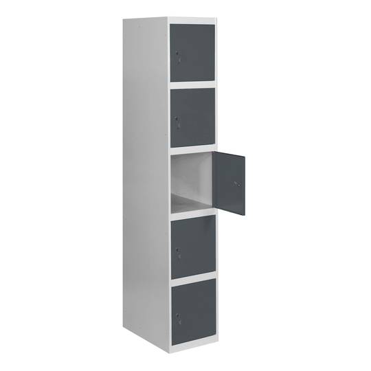 Metalowa szafa magazynowa z 1 modułem z 5 przegrodami 1800 x 300 x 500 mm firmy RackMatic w kolorze szarym i antracytowym