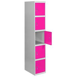 Metalowa szafa magazynowa z 1 modułem z 5 przegrodami 1800 x 300 x 500 mm firmy RackMatic w kolorze szarym i różowym