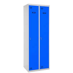 Metalowa szafka magazynowa z 2 modułami po 1 przegrody 1800 x 600 x 500 mm firmy RackMatic w kolorze szarym i niebieskim