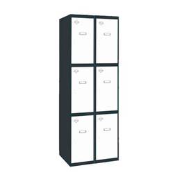 Metalowa szafka magazynowa z 2 modułami i 3 przegrodami 1800 x 600 x 500 mm firmy RackMatic w kolorze antracytowym i białym