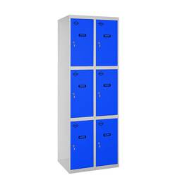 Metalowa szafka do przechowywania z 2 modułami i 3 przegródkami 1800 x 600 x 500 mm firmy RackMatic w kolorze szarym i niebieskim