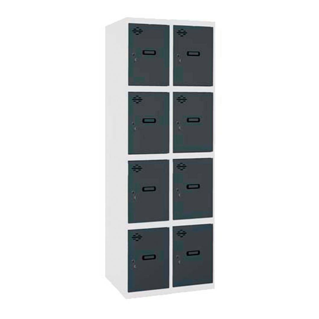 Taquilla consigna de metall de 2 mòduls de 4 compartiments 1800 x 600 x 500 mm de Simonrack color blanc i antracita