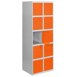 Taquilla consigna de metal de 2 módulos de 5 compartimentos 1800 x 600 x 500 mm Simonlocker Simonrack color gris y naranja