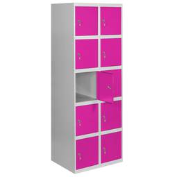 Metalowa szafa magazynowa z 2 modułami z 5 przegrodami 1800 x 600 x 500 mm firmy RackMatic w kolorze szarym i różowym