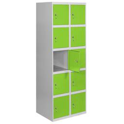 Metalowa szafa magazynowa z 2 modułami z 5 przegrodami 1800 x 600 x 500 mm firmy RackMatic w kolorze szarym i zielonym