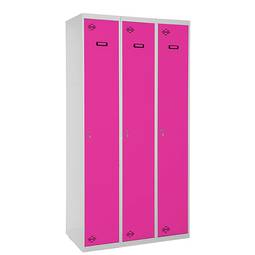 Metalowa szafka magazynowa z 3 modułami po 1 przegrody 1800 x 900 x 500 mm firmy RackMatic w kolorze szarym i różowym