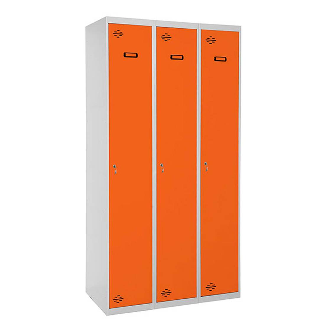 Metalen opbergkast met 3 modules van 1 vak 1800 x 900 x 500 mm van RackMatic in grijze en oranje kleur