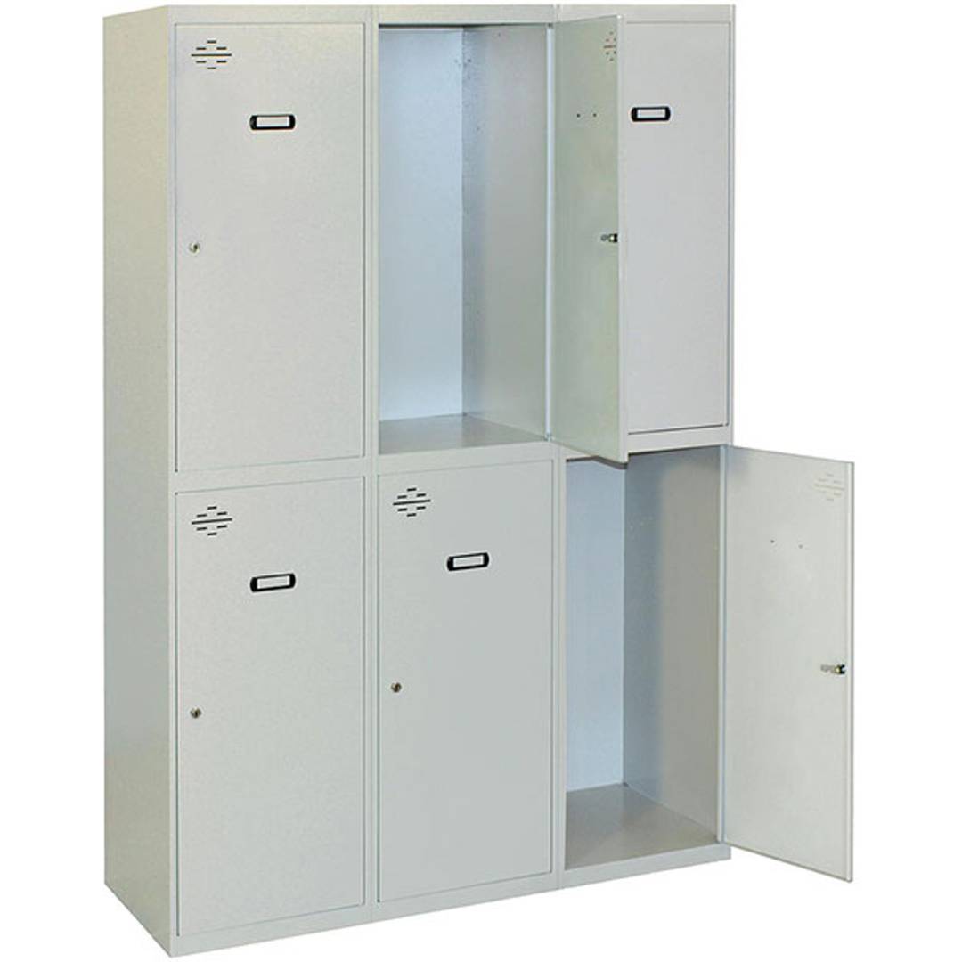 Taquilla consigna de metall de 3 mòduls de 2 compartiments 1800 x 900 x 500 mm de Simonrack color gris i gris