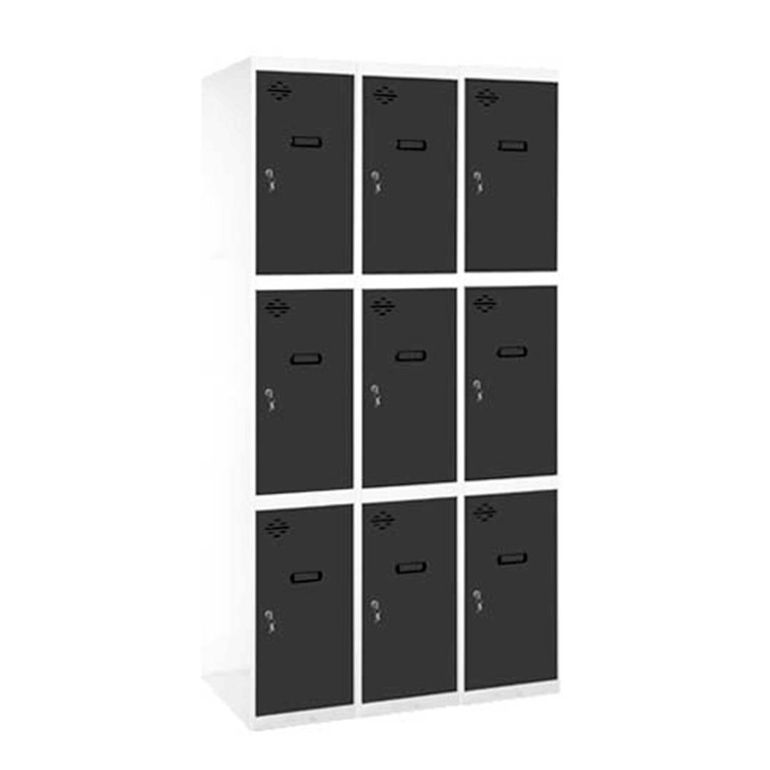 Metalowa szafka magazynowa z 3 modułami i 3 przegrodami 1800 x 900 x 500 mm firmy RackMatic w kolorze białym i antracytowym