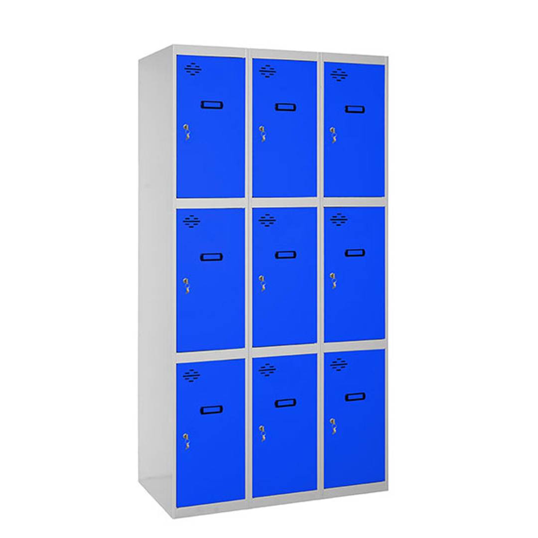 Metal storage locker with 3 modules and 3 compartments 1800 x 900 x 500 mm by Simonrack in gray and blue color