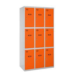Metalowa szafa magazynowa z 3 modułami i 3 przegrodami 1800 x 900 x 500 mm firmy RackMatic w kolorze szarym i pomarańczowym