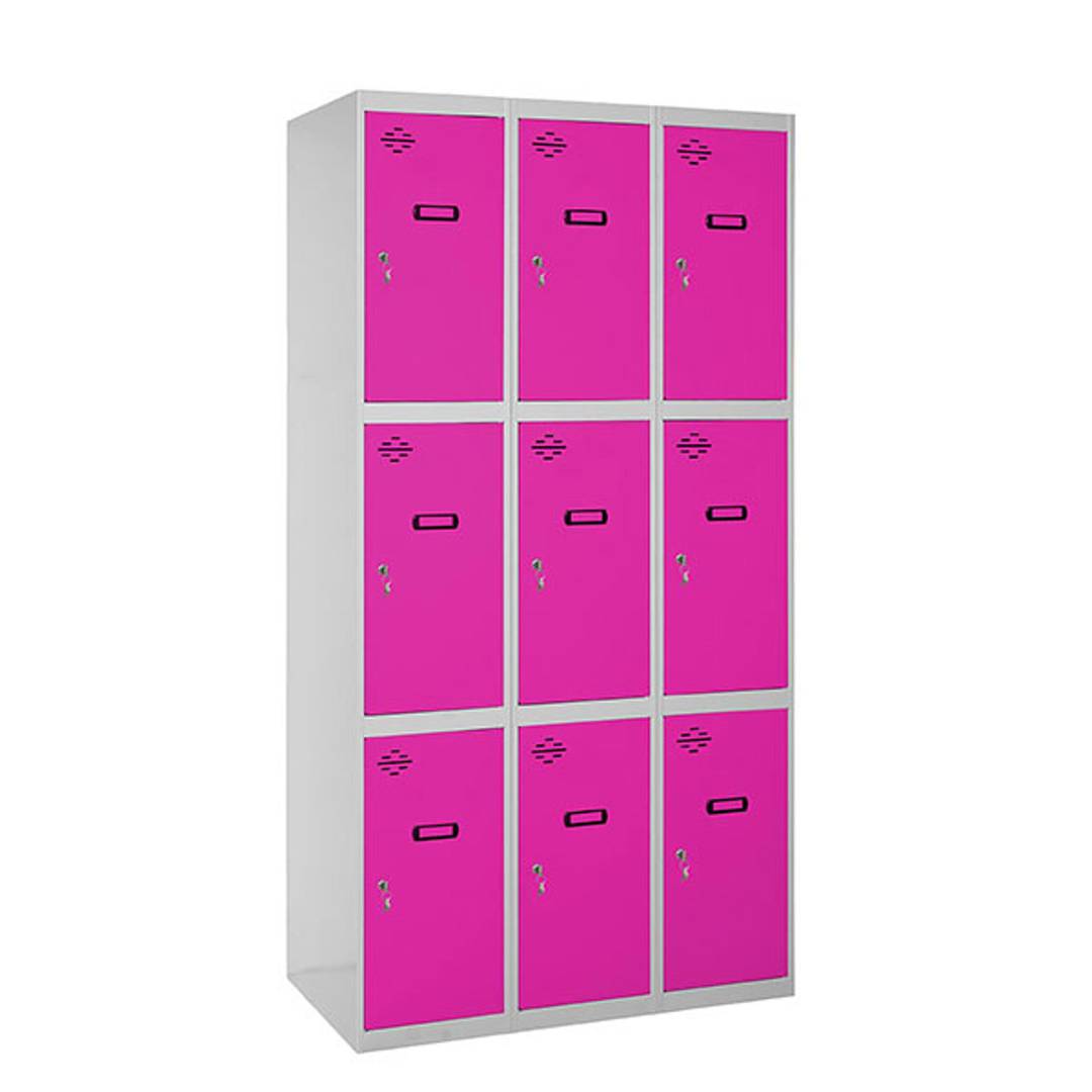 Metal storage locker with 3 modules and 3 compartments 1800 x 900 x 500 mm by Simonrack in gray and pink color