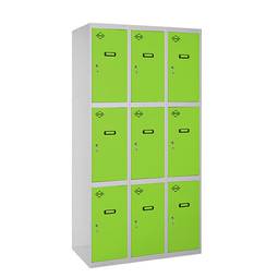 Taquilla consigna de metal de 3 módulos de 3 compartimentos 1800 x 900 x 500 mm Simonlocker Simonrack color gris y verde