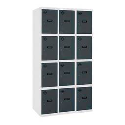 Metal storage locker with 3 modules and 4 compartments 1800 x 900 x 500 mm by Simonrack in white and anthracite color