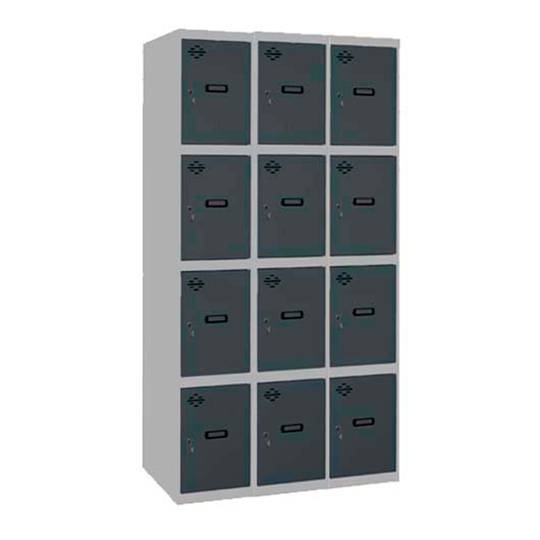 Taquilla consigna de metal de 3 módulos de 4 compartimentos 1800 x 900 x 500 mm Simonlocker Simonrack color gris y antracita