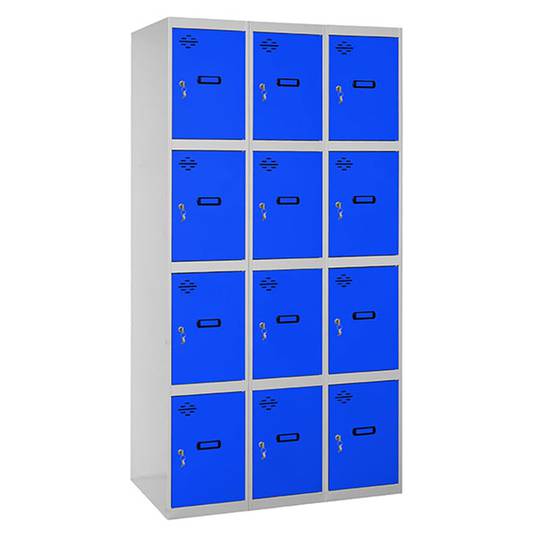 Armário de armazenamento de metal com 3 módulos e 4 compartimentos 1800 x 900 x 500 mm da RackMatic na cor cinza e azul